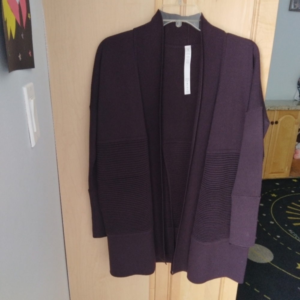 Lululemon Sit In Lotus Wrap II 100% Merino Wool Heathered Plum Cardigan
